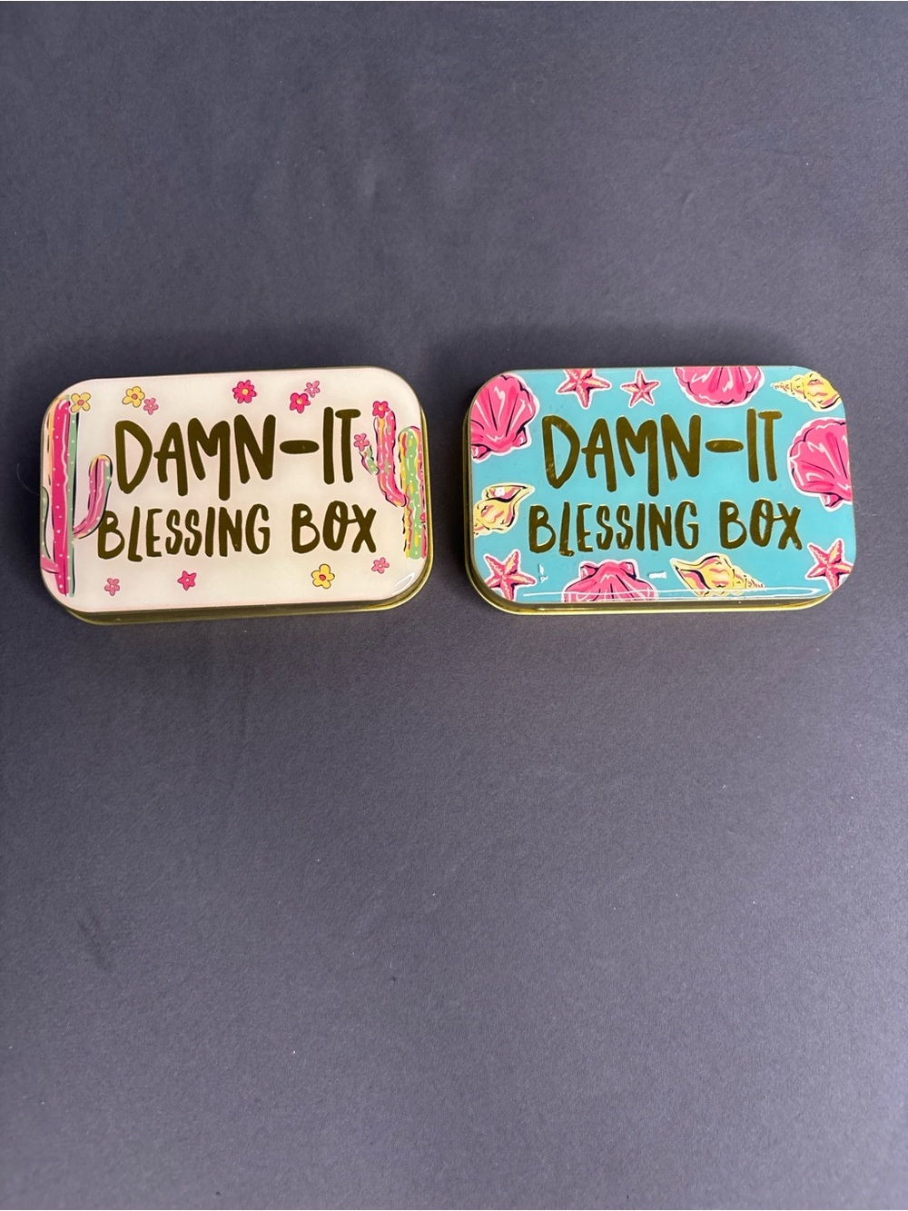 Funny “Damn It Blessing Box” Mini Tin Box Notepad Pen Cactus Beach Lot Of 2 NEW